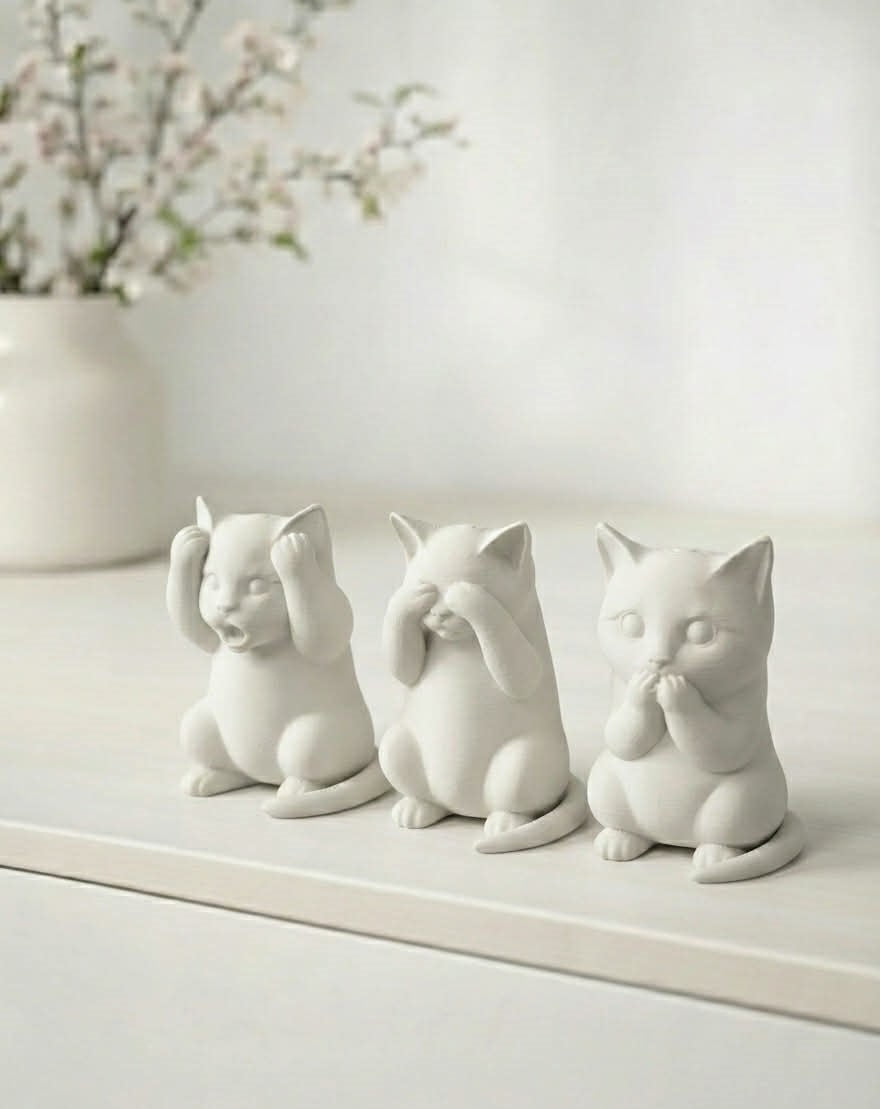 Set van 3 "Horen, Zien & Zwijgen" Katten